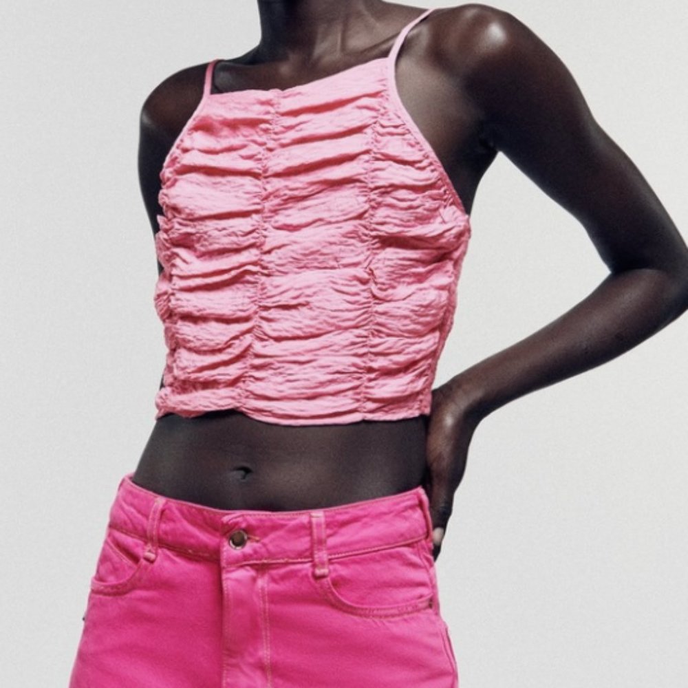 Zara Ruched/Draped Pink Crop Top